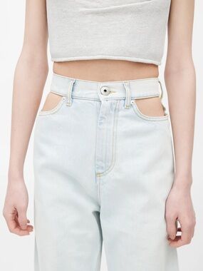Maison Margiela Light Wash High Waist Wide Leg Jeans with Cutout Waist *As is